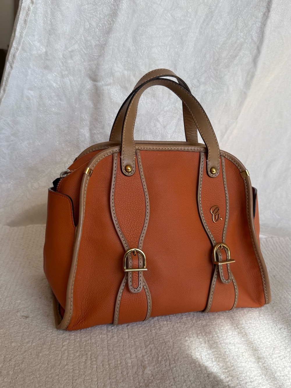 Chloe Orange & Tan Leather Satchel with Gold Hardware - Picture 2 of 13